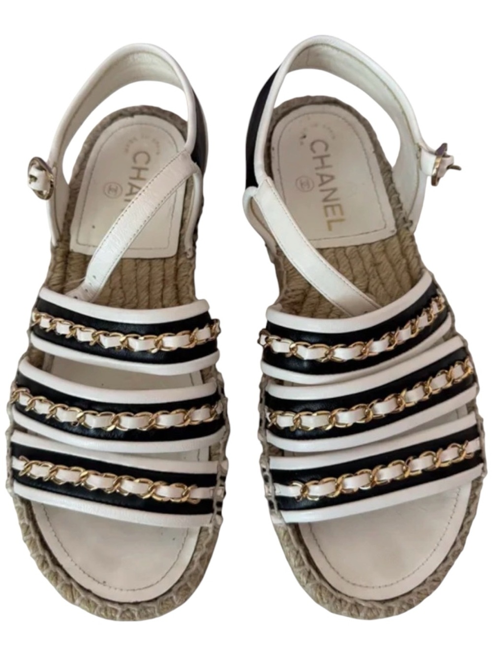 Chanel White Dad Sandals with Black Trim - Picture 3 of 15